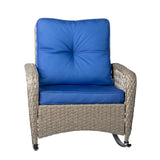 Rattan rocking chair with sparse backrest, grey rattan and blue cushion 89881291