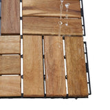 10 PCS Interlocking Deck Tiles Checker Pattern, 12" x 12" Square Yellow Acacia Hardwood Outdoor 17936528