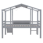 ZUN Twin Size Loft Bed with Ladder and Slide, House Bed with Blackboard and Light Strip on the Roof, WF307450AAE