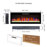 50 inch recessed ultra thin tempered glass front wall mounted electric fireplace with remote and W1769103305