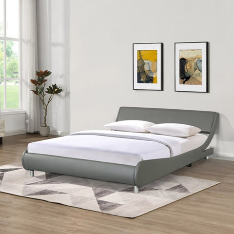 ZUN Faux Leather Upholstered Platform Bed Frame, Curve Design, Wood Slat Support, No Box Spring Needed, W2297P195398