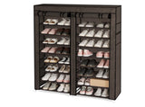 Double Row 10-Tier Non-Woven Fabric Shoe Cabinet with Iron Pipes and Plastic Components, Brown 47364697