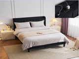 Queen Size Velvet Bed Frame with Charging Station and Storage Shelf, Upholstered Platform Bed with 00449409