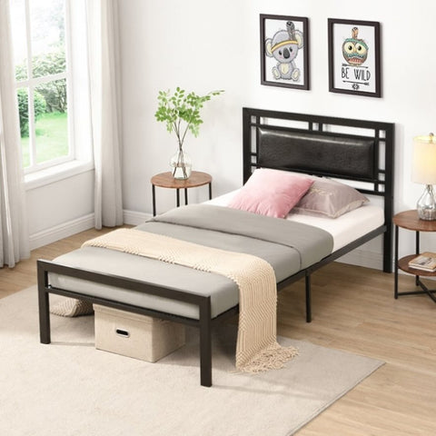 ZUN Twin Size metal bed Sturdy System Metal Bed Frame ,Modern style and comfort to any bedroom ,black W311109646