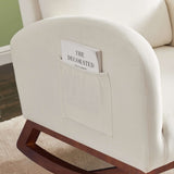 Beige, High Back Side Bag Flannelette Wood Indoor Rocking Chair, Brown Legs 01134818