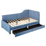 Twin Size L-Shaped Corduroy Daybed,Upholstered Bed Frame with 2 Storage Drawers,Blue N733P171470C