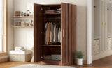 ZUN 2-Door Wooden Wardrobe Armoire with 3 Storage Shelves, Brown 07725847