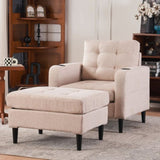 ZUN Beige Upholstered Armchair and Storage Ottoman Set - Comfortable Single Sofa with Cup Holders and W1901P149127