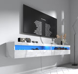 ZUN Floating TV Stand, Wall TV Cabinet with Led Lights & Power Outlet, 71" Modern Entertainment Center T3179P283855