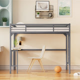 ZUN Twin Metal loft Bed with Desk, Ladder and Guardrails, bookdesk under bed, Silver W1676105930