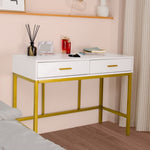 ZUN Single Mirror With 2 Drawers And Light Bulbs, Steel Frame Dressing Table White 06352762