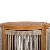 16.9" Acacia Wood Outdoor Side Table - Handwoven Rope Accent Boho Patio Table with All-Weather N767P314934A