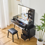 Modern Makeup Vanity Desk with LED Lights & Mirror, 4 Drawer Dressing Table Set with Stool, 3 Colors N844P257529B