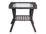 Outdoor Wicker Side Table, Rattan End Table with Glass Top, Patio Coffee Bistro Table for Indoor 91766785