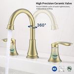 ZUN 2-Handle 8 inch Widespread Bathroom Sink Faucet Brushed Gold Lavatory Faucet 3 Hole 360&deg; Swivel 85777816