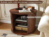 Mid Century Modern Cylinder End Table with Built-in Charging Station & Sliding Door, 2-Tier Storage 06416937
