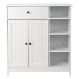 ZUN Double-Door Bathroom Cabinet with 2, Adjustable Panels, 1 Drawer and 3 Side Shelves, White 21280126