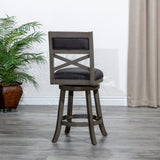 30" Bar Height X-Back Swivel Stool, Weathered Gray Finish Grey, Charcoal Fabric Seat B04660723