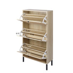 ZUN Natural Rattan 3 Door Shoe Rack, Freestanding Modern Shoe Storage Cabinet, for Entryway W68849113