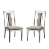 Set of 2 Upholstered Side Chairs in Weathered White and Warm Gray Finish B016P156291
