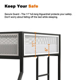 Adam Twin Full Bunk Bed Metal Black with White Mesh Guard Rail for Kids and Adult, Low Profile and B083P170085