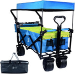 ZUN Collapsible Wagon Heavy Duty Folding Wagon Cart with Removable Canopy, 4" Wide Large All Terrain 42099174