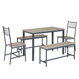 ZUN Dining Table Set, Barstool Dining Table with 2 Benches 2 Back Chairs, Industrial Dining Table for 86182037