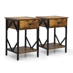 ZUN Set of 2 Nightstand Industrial End Table with Drawer, Storage Shelf and Metal Frame for Living Room, W2181P144047