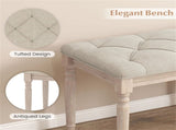 Beige 47.5" Rubber Wood Upholstered Bench with Button-Tufted Seat, 440 lbs Capacity Retro Entryway 60312147