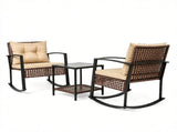 3-Piece Outdoor PE Rattan Rocking Chair Conversation Set with 2-Tier Glass Coffee Table, Heavy Duty 86551624