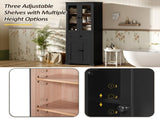 67.2" Tall Bathroom Storage Cabinet with Tempered Glass Doors, Adjustable Shelves & Drawer Modern 56623098