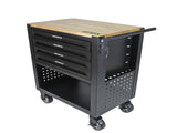 4 DRAWERS MULTIFUNCTIONAL TOOL CART WITH WHEELS AND WOODEN TOP-BLACK W1102111184