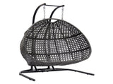 Charcoal Wicker Hanging Double-Seat Swing Chair with Stand w/Dust Blue Cushion MWTF-9716KD3