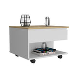 Lift Top Coffee Table, Casters, One Shelf, White / Light Oak B097132912