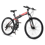 ZUN 26in High Carbon Steel 100kg 21 Speed Land Rover Shimano TX30 Folding Mountain Bike Black 66132359