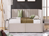 Upholstered Daybed with 2 Storage Drawers Twin Size Sofa Bed Frame No Box Spring Needed, Linen WF299017AAA