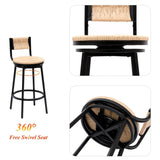 Honey Swivel Bar Stools Paper Rope Handwoven Barstools with Back Set of 2 Rustic Round Counter W1757P144567