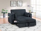 Marielle 55"W Black Corduroy Convertible Sleeper Loveseat with USB Ports, Magazine Pockets, and B061P305696