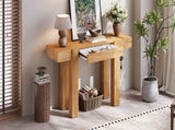 TREXM Rustic Minimalist Console Table with Hidden Drawer, Side Power Outlet,Wood Entryway Table for N715P361518N