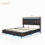 ZUN Queen Size Floating Bed Frame with LED Lights and USB Charging,Modern Upholstered Platform LED Bed WF308894AAB