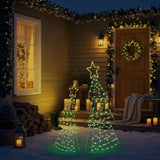 Set of 2 Lighted Metal Christmas Tree Yard Decorations, Pre-lit Holiday Decor with 150 Green and 05324833