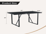 A 55-Inch minimalist retro rectangular dining table with a black textured top with Inset Rectangular W1151P378671