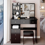 37" Middle Size Left Drawer Desktop Vanity Table Cushioned Stool, Extra Large Right sliding W3258P293195