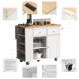 Kitchen Island with Power Outlet,Kitchen Storage Island with Drop Leaf Rubber Wood,Open Storage WF305556AAW