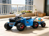Blue 6V Toddler Electric Vehicle with Toy-Carrying Back Trailer, Gentle Forward & Backward, 66138722