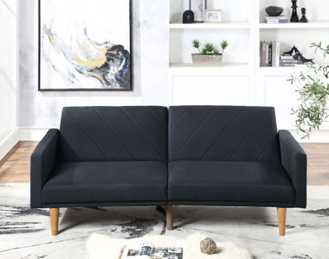 ZUN Modern Electric Look 1pc Convertible Sofa Couch Black Linen Like Fabric Cushion Clean Lines Wooden HS00F8504-ID-AHD