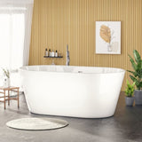 ZUN 60'' Freestanding Gloss White Acrylic Soaking Bathtub with Toe-Tap Chrome Drain and Classic Slotted W1920P155853