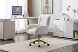 ZUN 005-Teddy Fabric 360 Swivel Home Office Chair With Gold Metal Base And Universal Wheels,Ivory 75048462