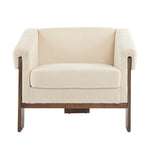 ZUN 34" Mid-Century Modern Accent Chair with White Fabric, Deep Cushions, and Wide Armrests – Ideal for N767P210787E