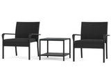 3-Piece Patio PE Wicker Bistro Set, Tempered Glass 2-Tier Side Table Outdoor Chair Set-Black 48421779